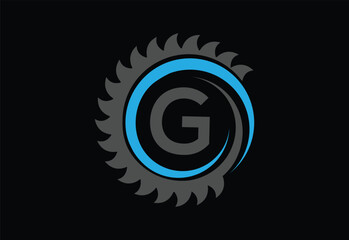 Sawmill emblem logo vector for carpentry,with latter G