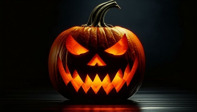 Real Jack O Lantern for halloween pumpkin head in night darkness