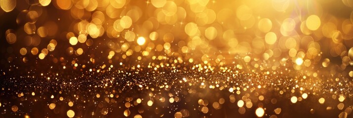 Golden Holiday. Christmas Glowing Abstract Background with Sparkling Stars and Golden Bokeh