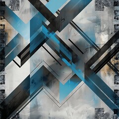  an abstract backdrop with futuristic elements, utilizing geometric arrows in gray and blue tones, accompanied by voids in black 
