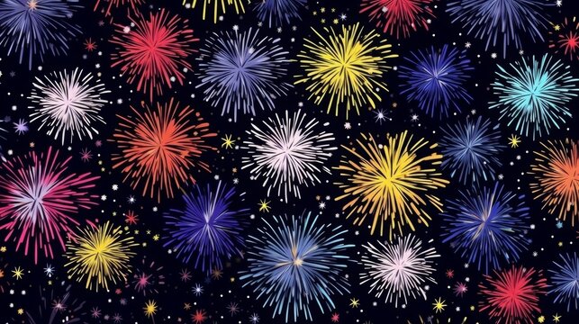 fireworks display flat design top view celebration theme cartoon drawing Analogous Color Scheme