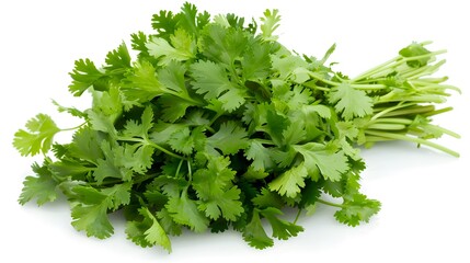 A bunch of fresh coriander leaves isolated on white background
