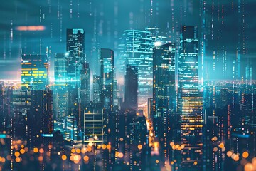 Fototapeta premium Futuristic cityscape with digital effects