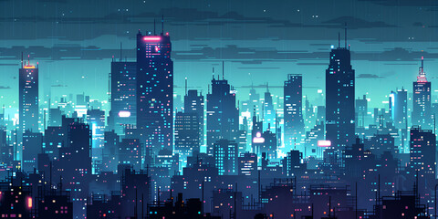 Scifi city with cool blue and purple tones
