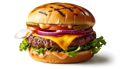 Fresh tasty burger isolated on white background