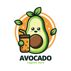 Avocado Illustration Mascot Logo Design. Suitable for T-shirt, Badge, Emblem, Print, Food and Beverages Business, Restaurant, Brand. Vector. Editable Color