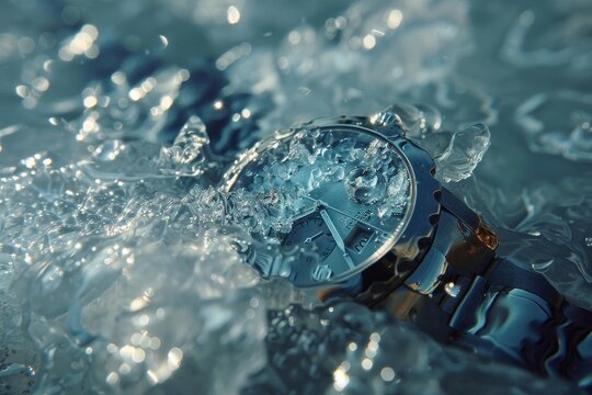 Icy watch submerged in water