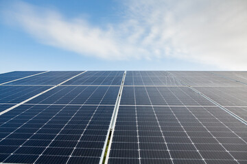 Surface of solar panels on photovoltaic power station. Renewable Energy. Green technology....