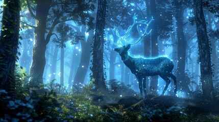 Luminous deer in a mystical forest
