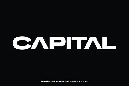 Modern strong bold capital alphabet display font vector illustration