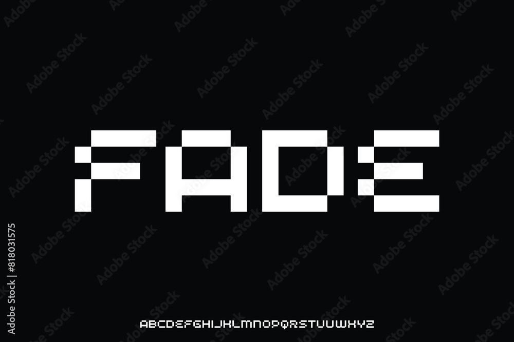 Wall mural geometric digital pixel bit alphabet display font vector illustration