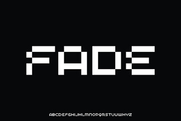 Geometric digital pixel bit alphabet display font vector illustration