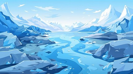 melting glaciers flat design top view climate change theme cartoon drawing Analogous Color Scheme