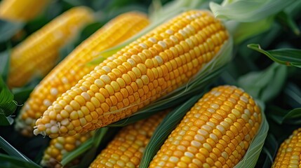 A close-up of freshly harvested ears of corn.