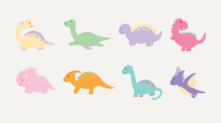 Cute Cartoon Dinosaurs Clipart Collection Stock Vector
