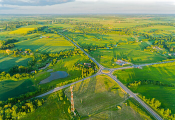 Landscape aerial view from hot air balloon