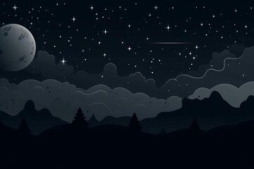 night sky stars flat design side view cosmic theme animation black and white