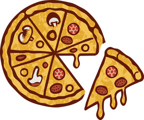 Spicy pepperoni pizza vector illustration isolated. ZIP file contains EPS, JPEG and PNG formats.