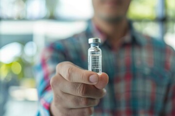 Person holding a vaccine or medicine vial