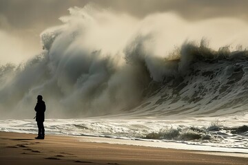 Person standing on a beach looking at waves