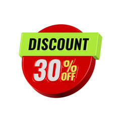 Sale 30 percent discount tag 3d red color