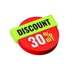 Sale 30 percent discount tag 3d red color