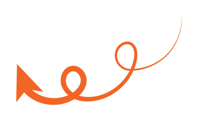 Curved orange arrow spiral sign symbol icon element shape  isolated on white and black background.
