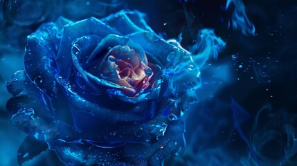 Rose engulfed in blue flames