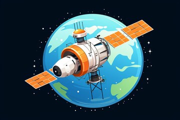 Fototapeta premium satellite deployment flat design front view orbit theme water color vivid