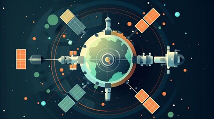 satellite orbiting flat design top view space theme animation Triadic Color Scheme