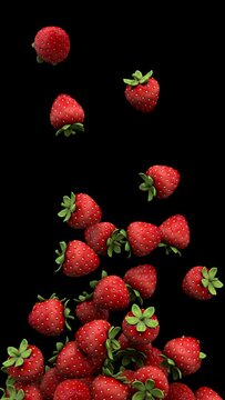 Falling strawberry transition &ndash; 3d render with alpha channel.