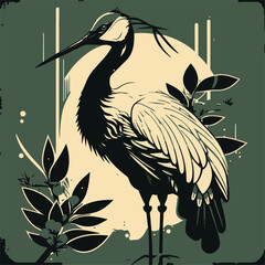 A unique and cool crane using Japanese style and this is a vector file from amazing AI generated results. Suitable for your business