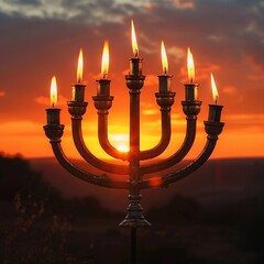 Fototapeta premium A minimalist art piece of the menorah, utilizing negative space and gentle lines to accentuate the beauty and spiritual significance of this symbol, capturing the essence of light