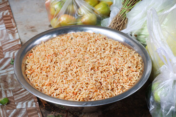 dried shrimp in the Stainless Steel bowls.