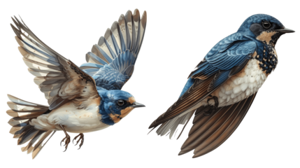 Set of 2 Swallow isolated on transparent background