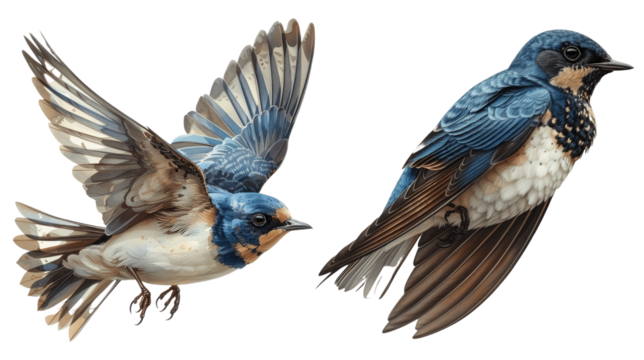Set of 2 Swallow isolated on transparent background
