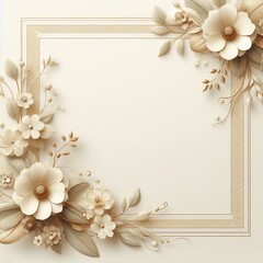3D floral card in cream tones with copy space - Wedding card with creamy flower decorations - Floral template background for advertising and social media posts