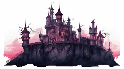 vampire castle flat design side view gothic theme water color Tetradic color scheme