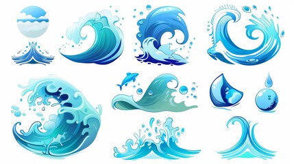 Various waterrelated icons including waves and droplets