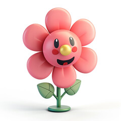 A cute happy and smiling flower. 3D cartoon style. 