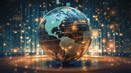 A photo of a globe with stock market symbols superimposed on it, symbolizing the global nature of financial markets.