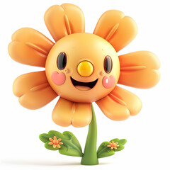 A cute happy and smiling flower. 3D cartoon style. 
