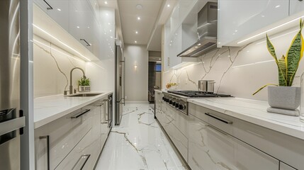Obraz premium Modern Kitchen Interior with Sleek Design and Marble Accents