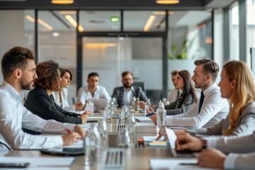 Office strategy dialogue: professionals discussing.