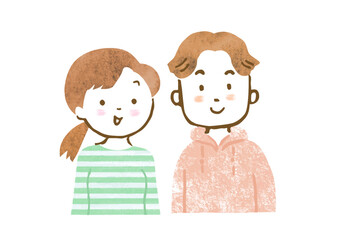 笑顔の男女カップルの上半身手描きイラスト