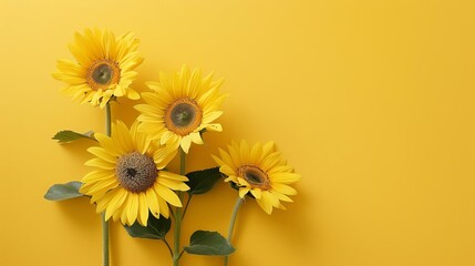 Yellow sunflowers against a plain yellow background