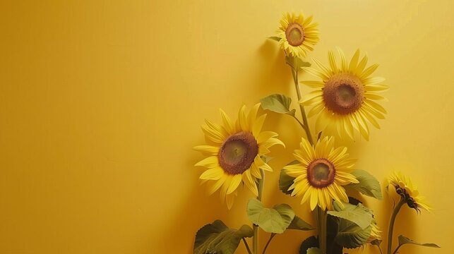 Yellow sunflowers against a plain yellow background