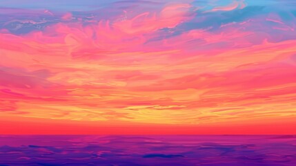 Fototapeta premium A stunning digital artwork showcasing the vibrant colors of an April sunset, with hues of orange, pink, and purple blending seamlessly across the horizon