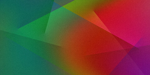 Multicolored geometric shapes stripes lines vectors on a grainy ultra-wide pixel background with dark mix green blue purple yellow red orange pink gradient. For design, banners, wallpapers, templates