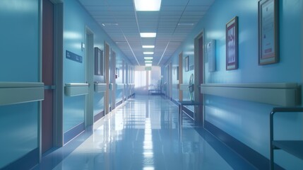 A thought-provoking photorealistic image of a hospital hallway, symbolizing the interconnectedness of healthcare and the diverse journeys of patients.